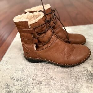 UGG Cozy Brown Leather Ankle Boots